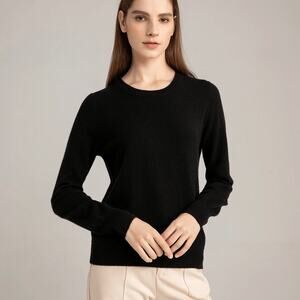 State Cashmere Crewneck Sweater Black 100% Cashmere Size M Classic Knit